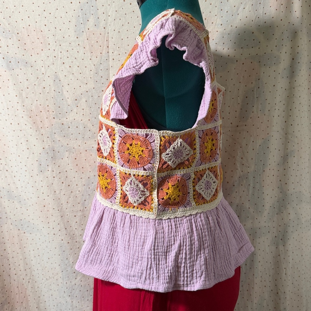 Entro Lavender Crochet Patchwork Blouse - image 4